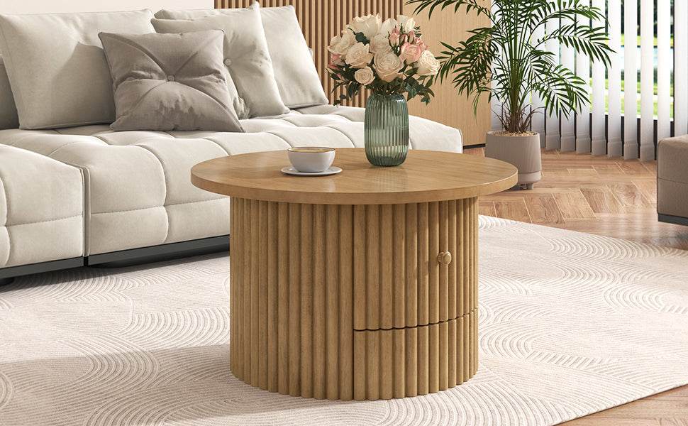 Round Farmhouse Coffee Table With Drawer - Sleep Galleria