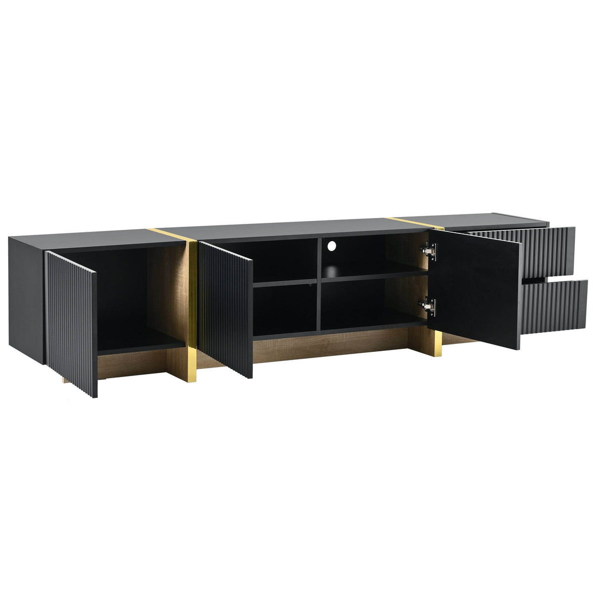 Luxury Fluted Black And Gold TV Stand With Storage - Sleep Galleria