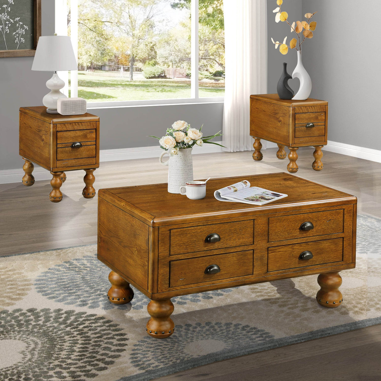 Solid Wood 40-Inch Antique Coffee Table With Drawers - Sleep Galleria