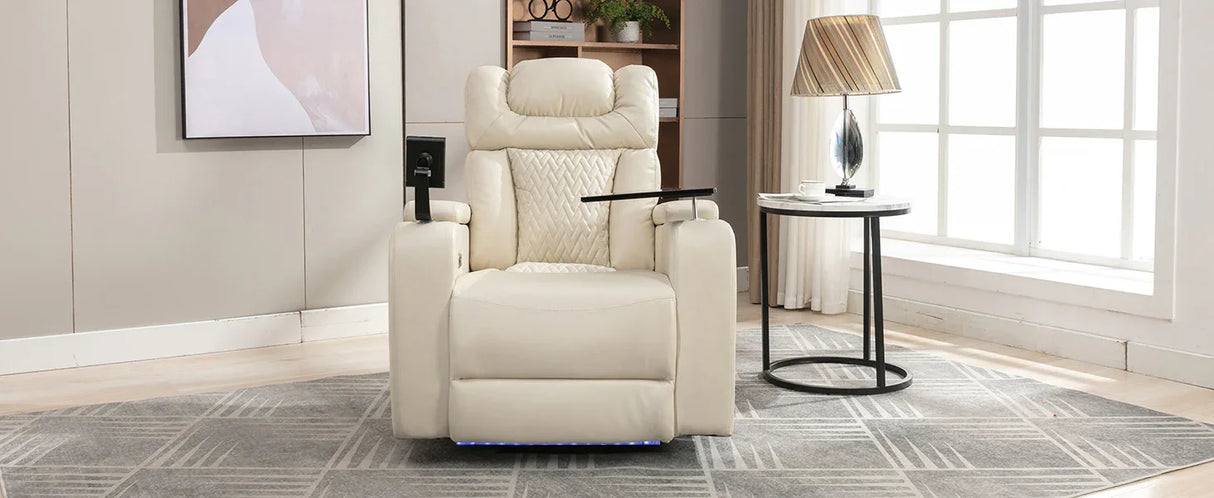 Power PU Leather Recliner Chair With Tray Table USB Port - Omega Lifestyles