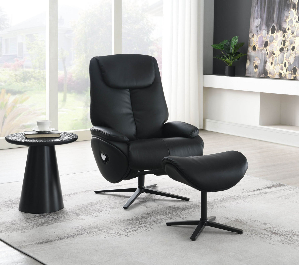 Modern Genuine Leather Swivel Recliner Chair With Ottoman