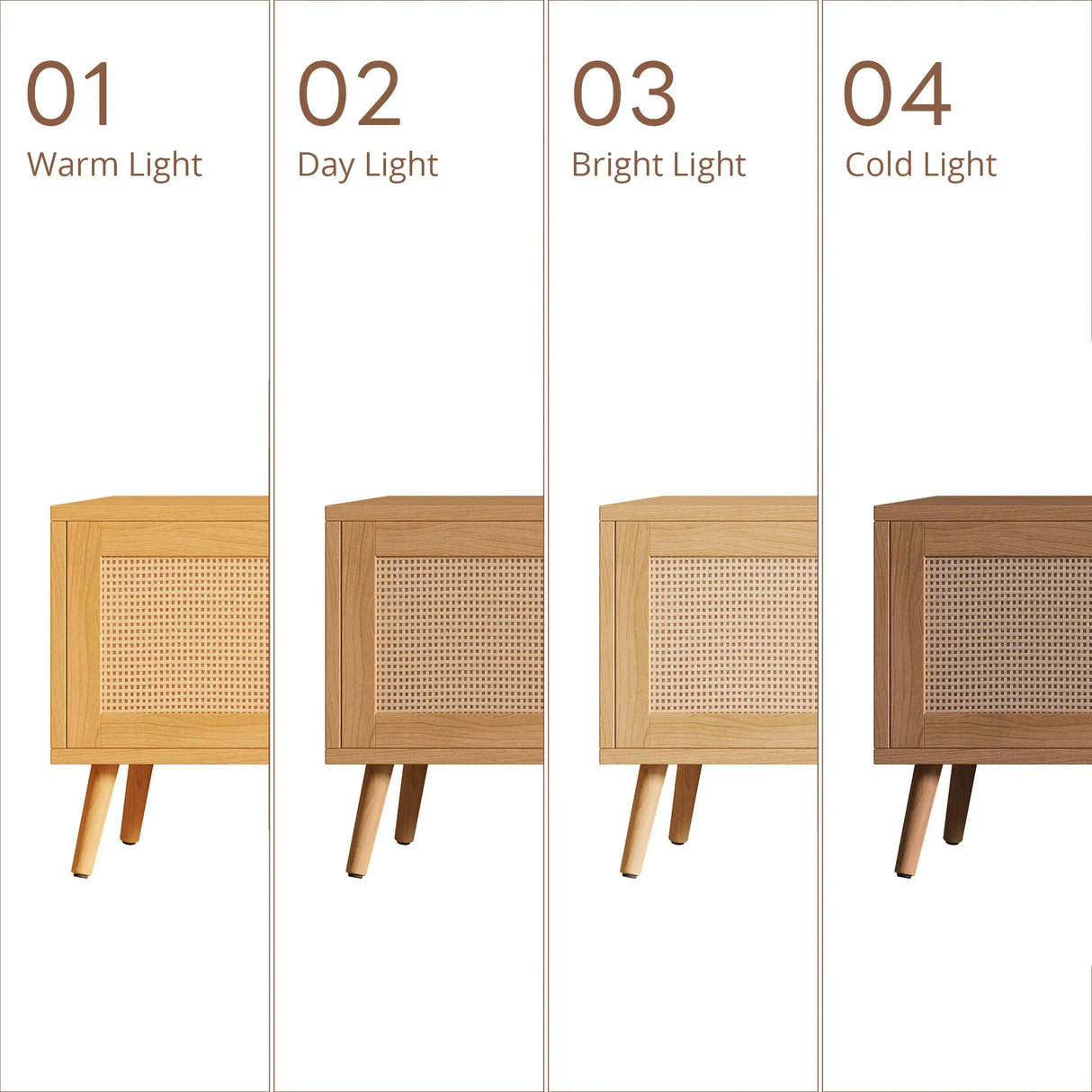 70-Inch Modern Natural Wood TV Stand With Rattan Doors - Omega Lifestyles