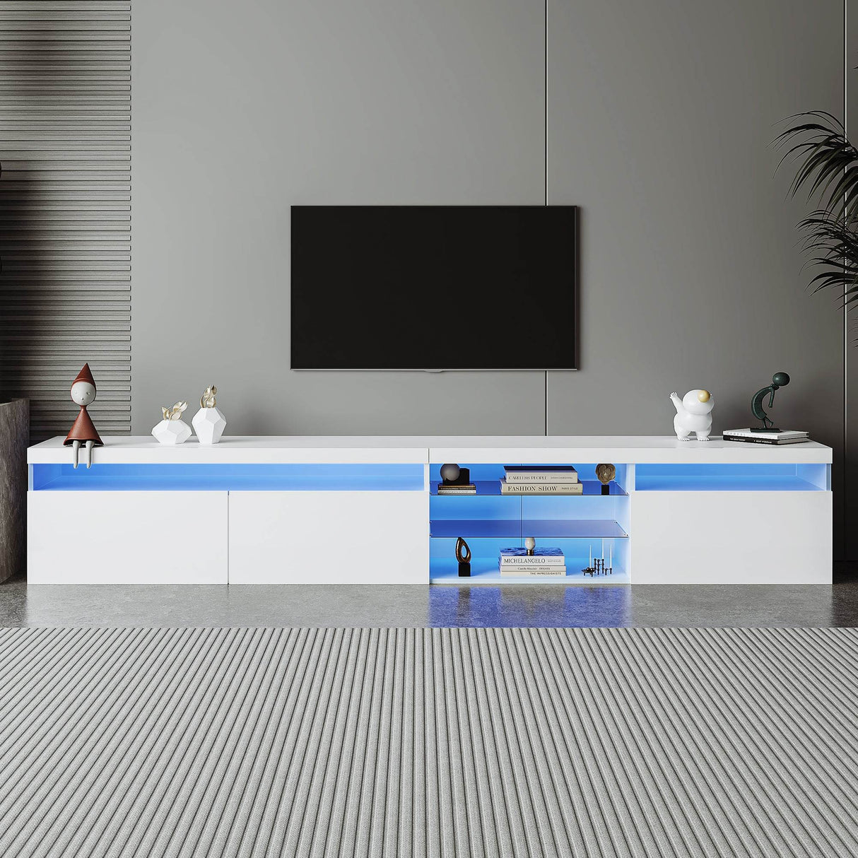 White Modern LED Light Particle Board TV Stand - Sleep Galleria