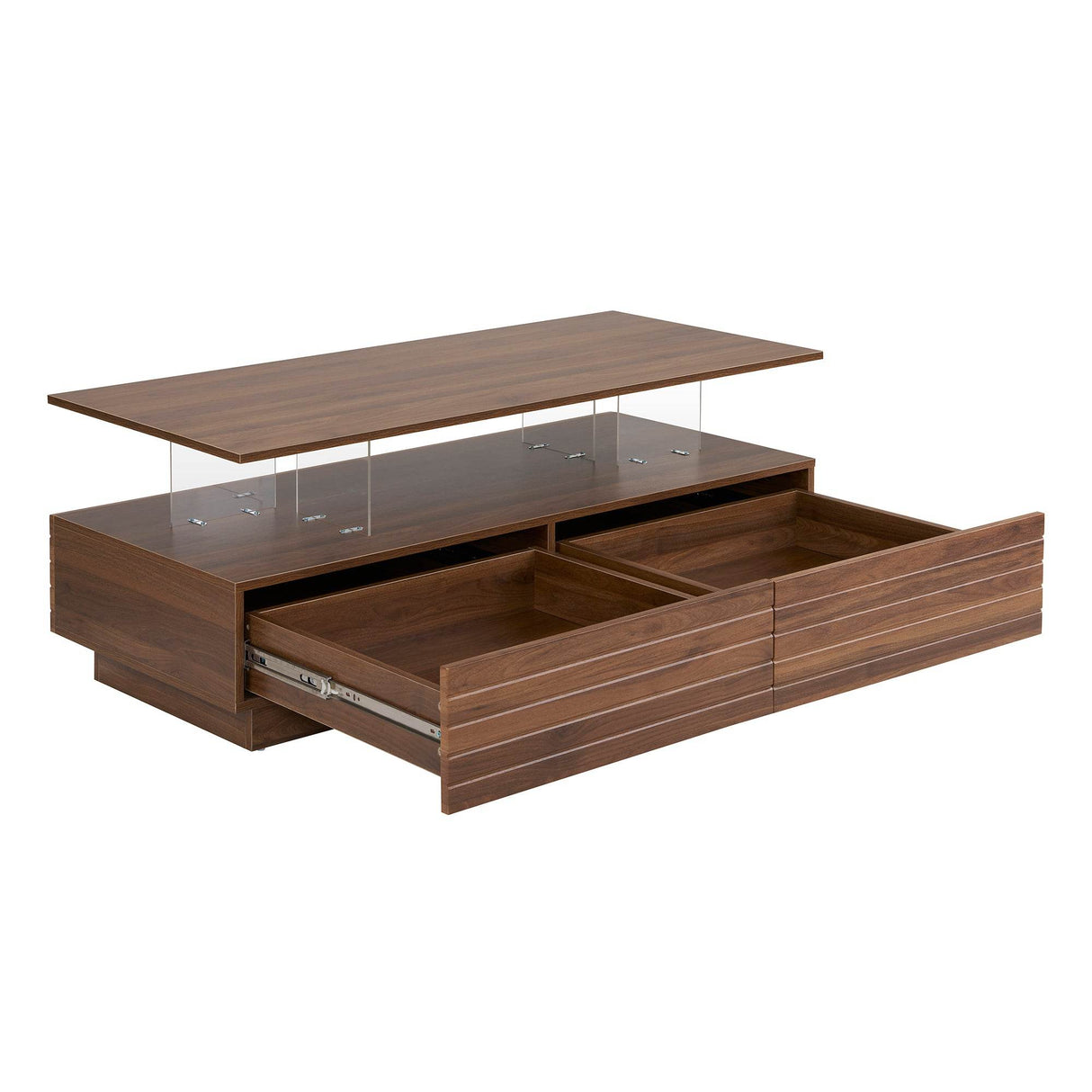 Modern Walnut Rectangle Coffee Table With LED Lights - Sleep Galleria