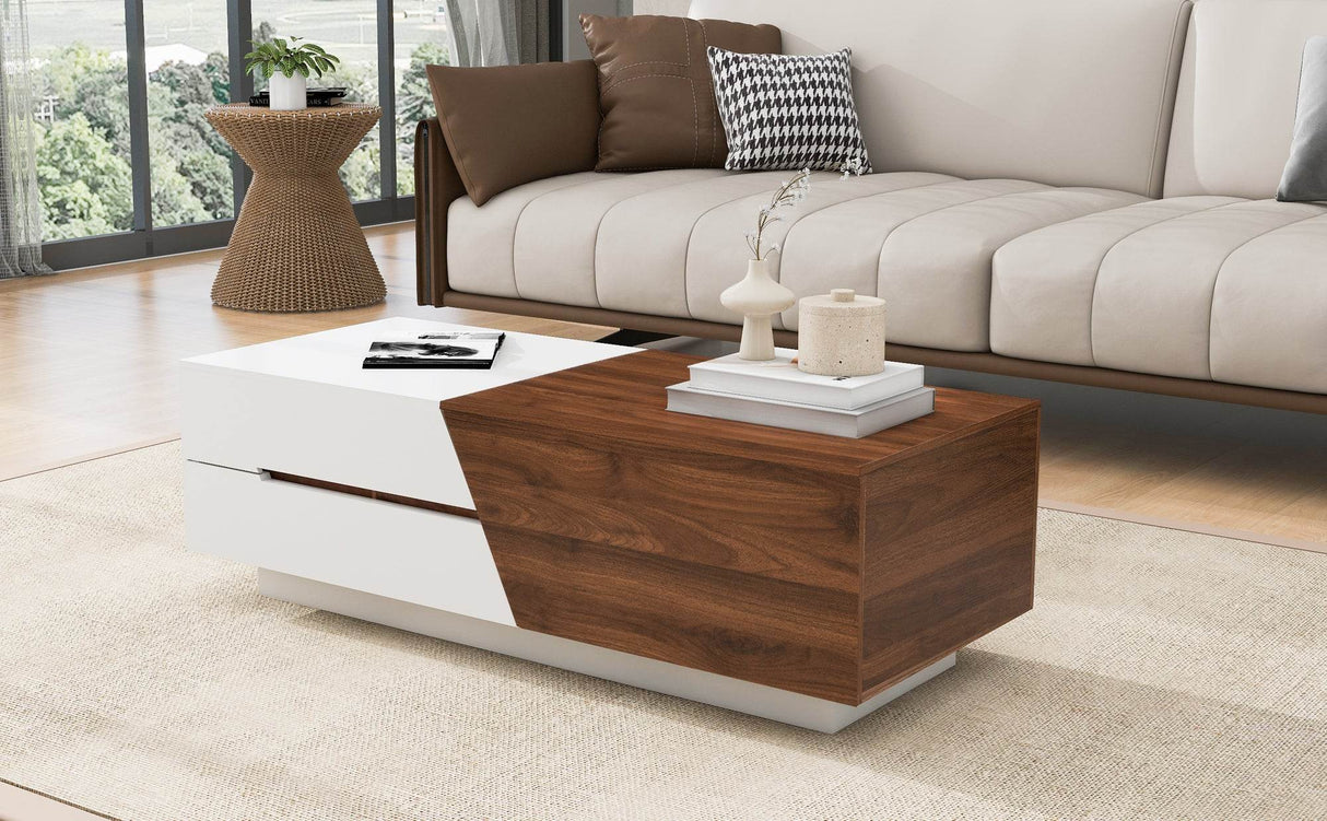 Modern Extendable Sliding Top White Walnut Coffee Table - Sleep Galleria