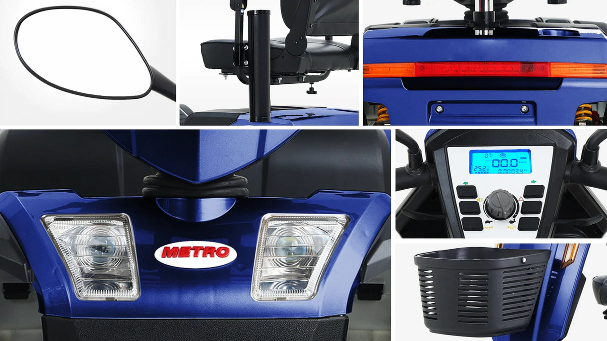 Heavy Duty Blue Metal Mobility Scooter With Suspension - Omega Lifestyles