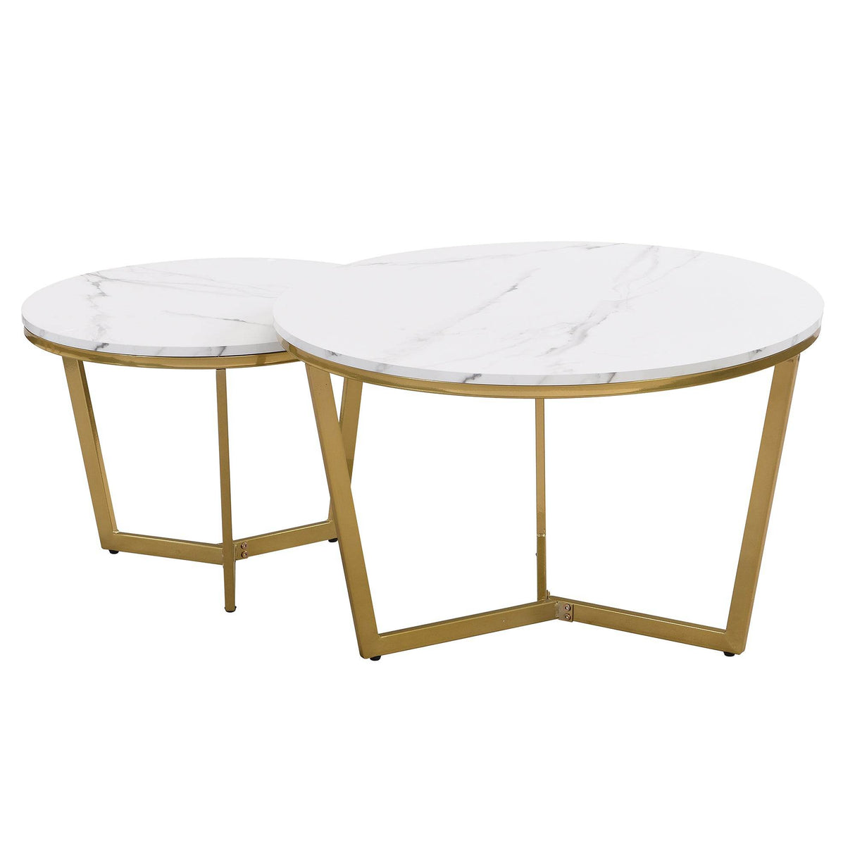 Modern Round Nesting 2-Piece White Marble Coffee Table Set - Sleep Galleria