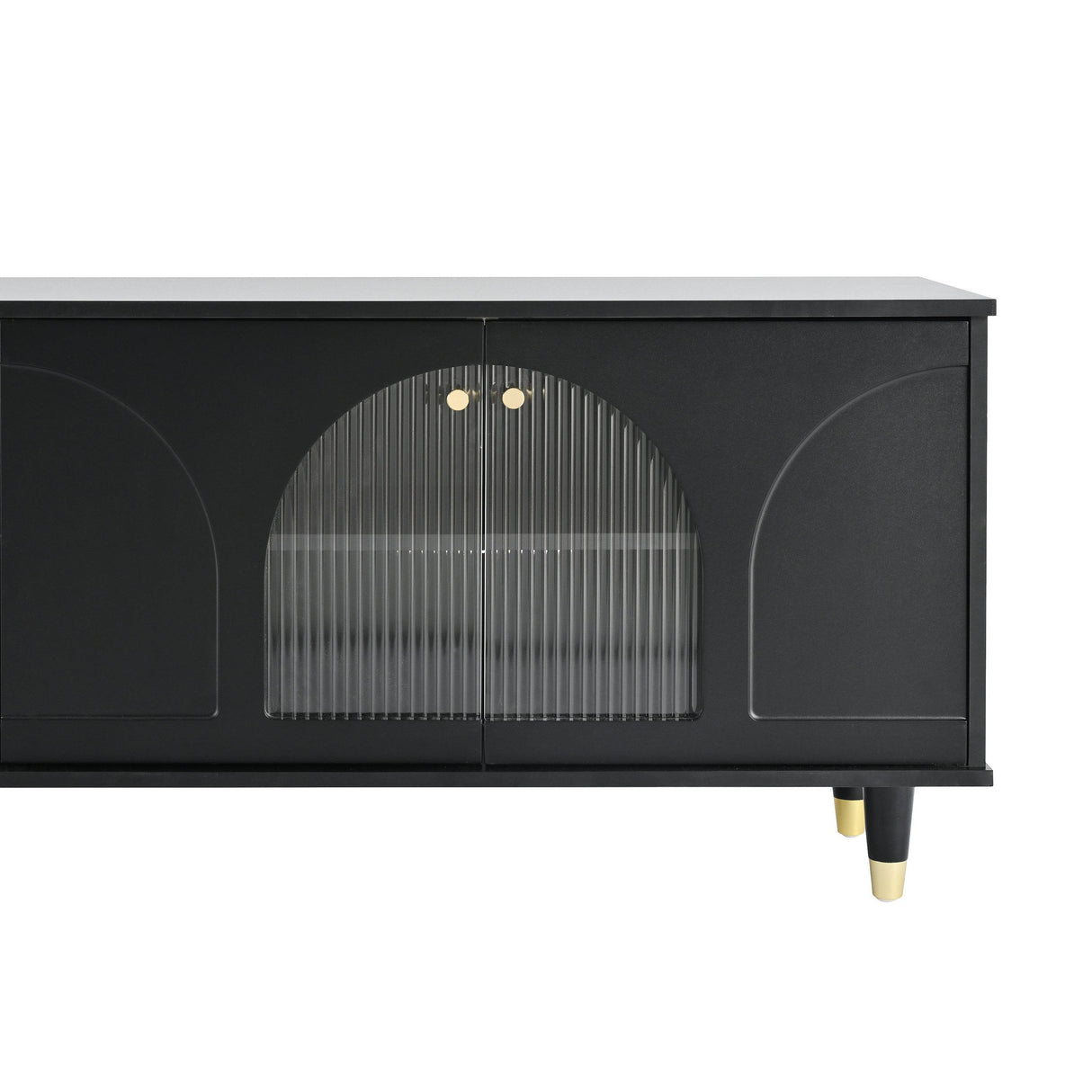 Contemporary Black TV Stand With Fluted Glass Doors - Sleep Galleria