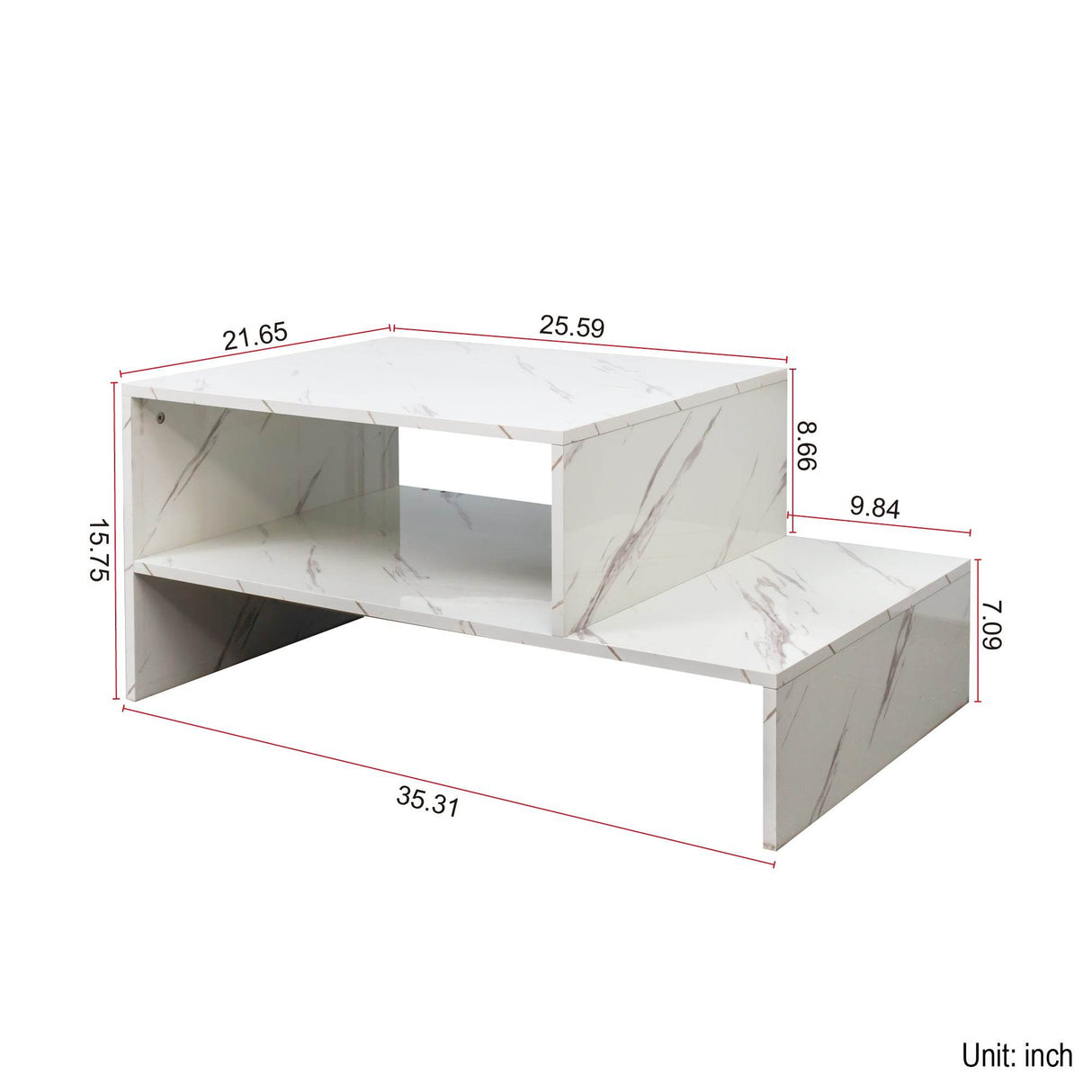 White Architectural Shape Coffee Table With Storage - Sleep Galleria