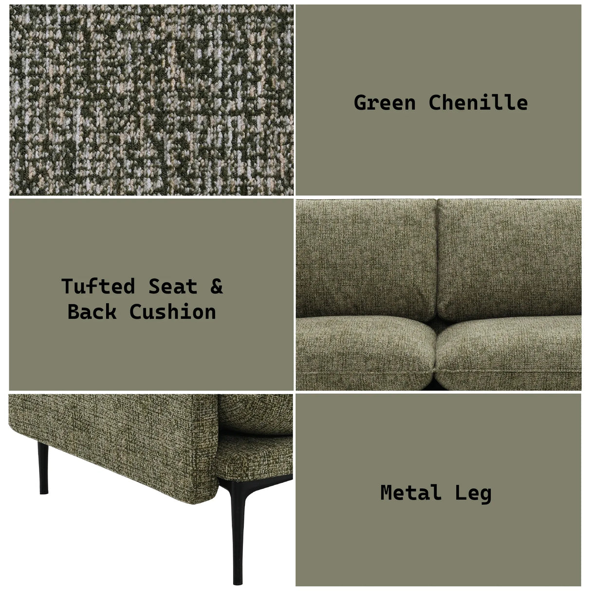 Green Chenille Compressed Cushion 2-Seat Sofa - Omega Lifestyles