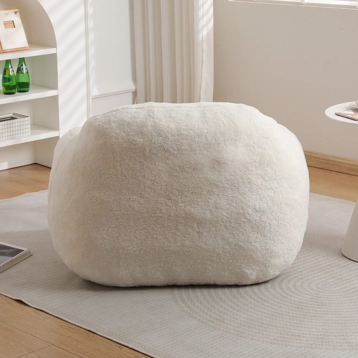 Spacious Off White Teddy Fabric Memory Foam Bean Bag Chair - Omega Lifestyles