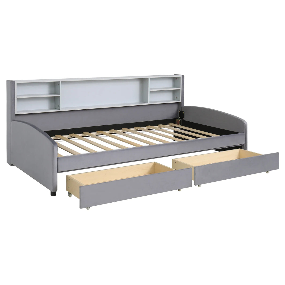 Twin Velvet Upholstered Platform Bed With Storage Drawers - Omega Lifestyles
