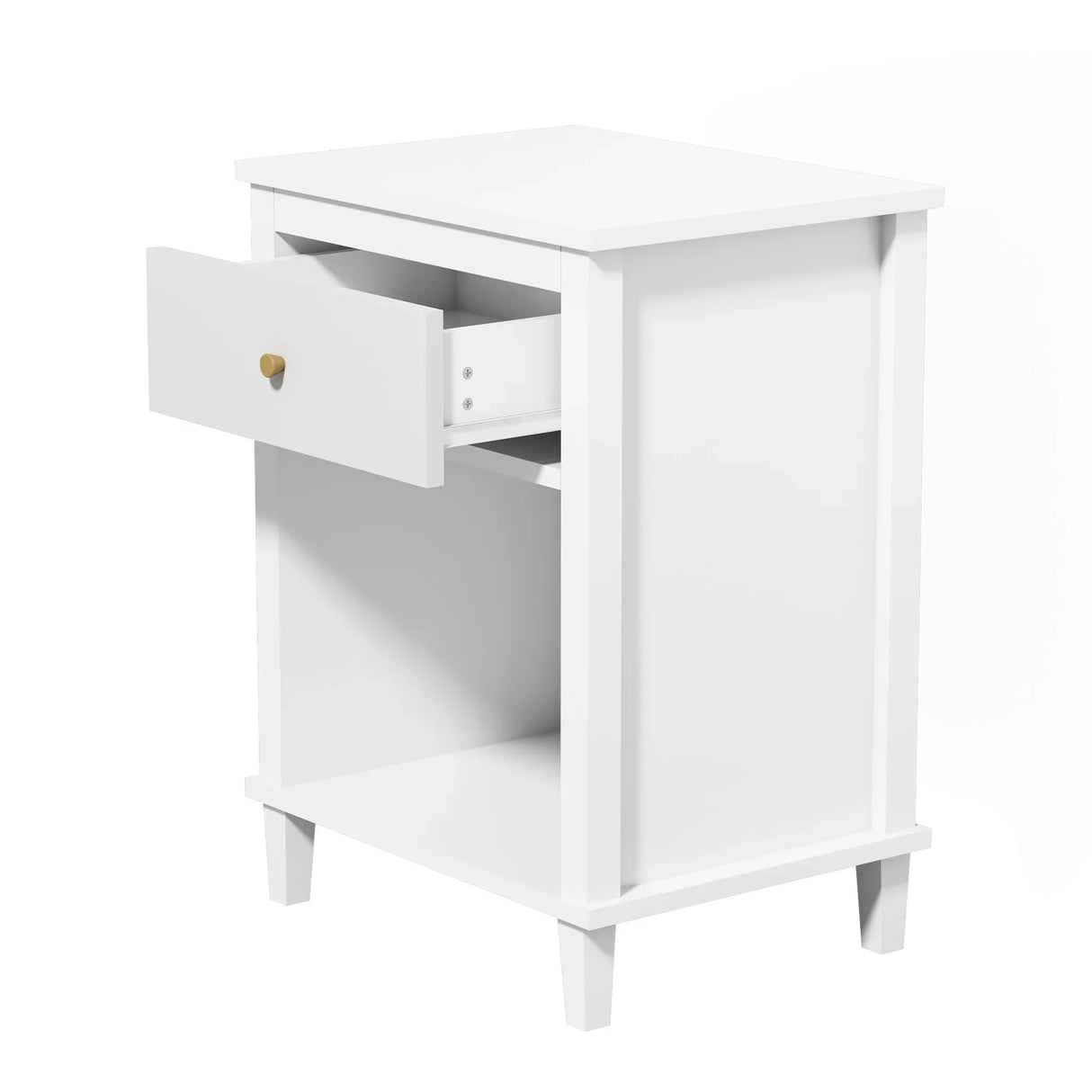 White MDF Kids Wooden Nightstand With Drawer Shelf - Omega Lifestyles