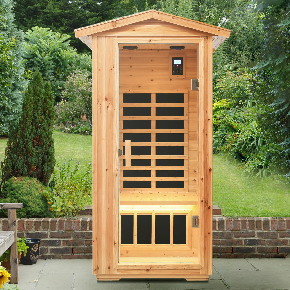 Far Infrared Old Fir Outdoor One-Person Sauna Room - Omega Lifestyles