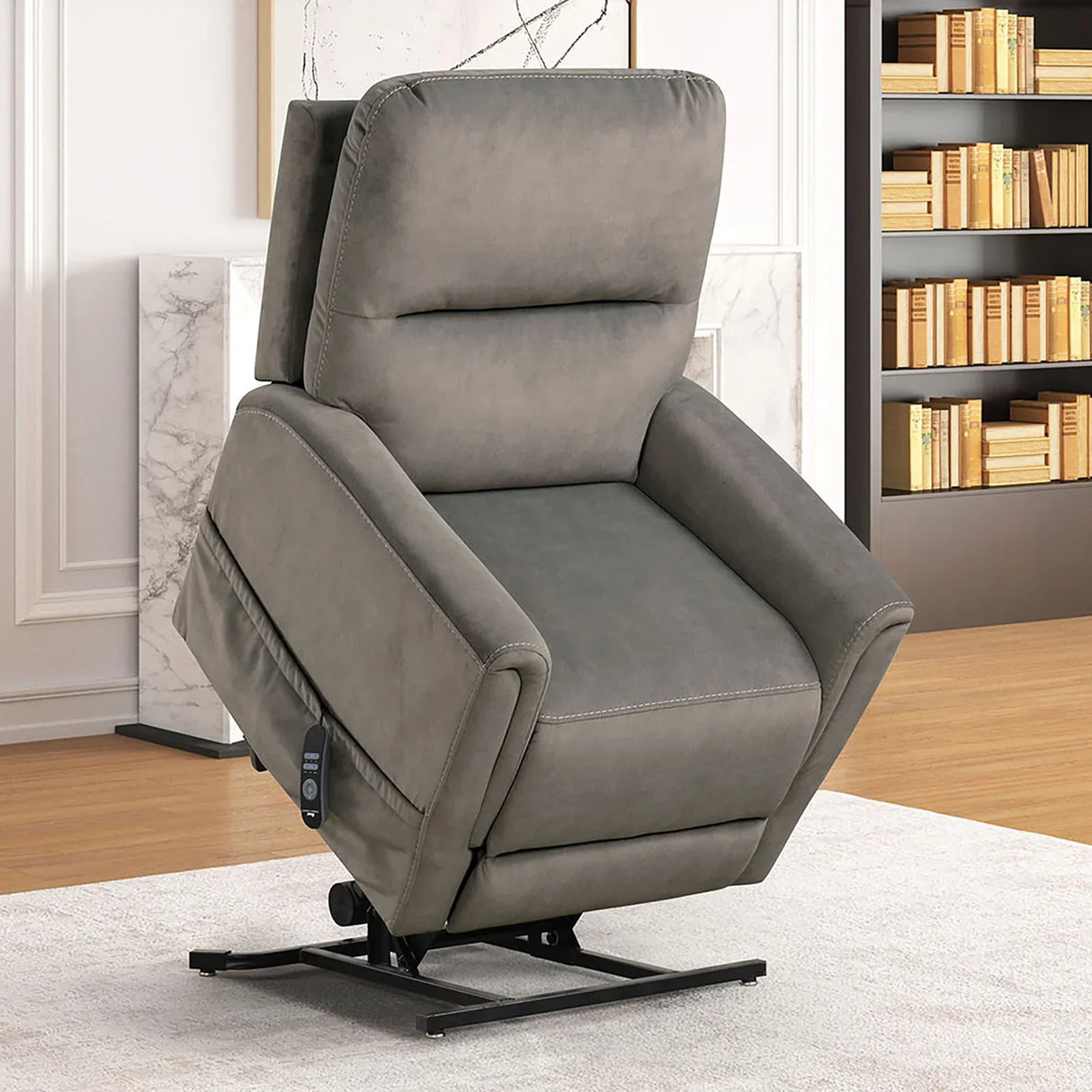 Contemporary Gray Fabric Lift Chair With Heating Massage - Omega Lifestyles