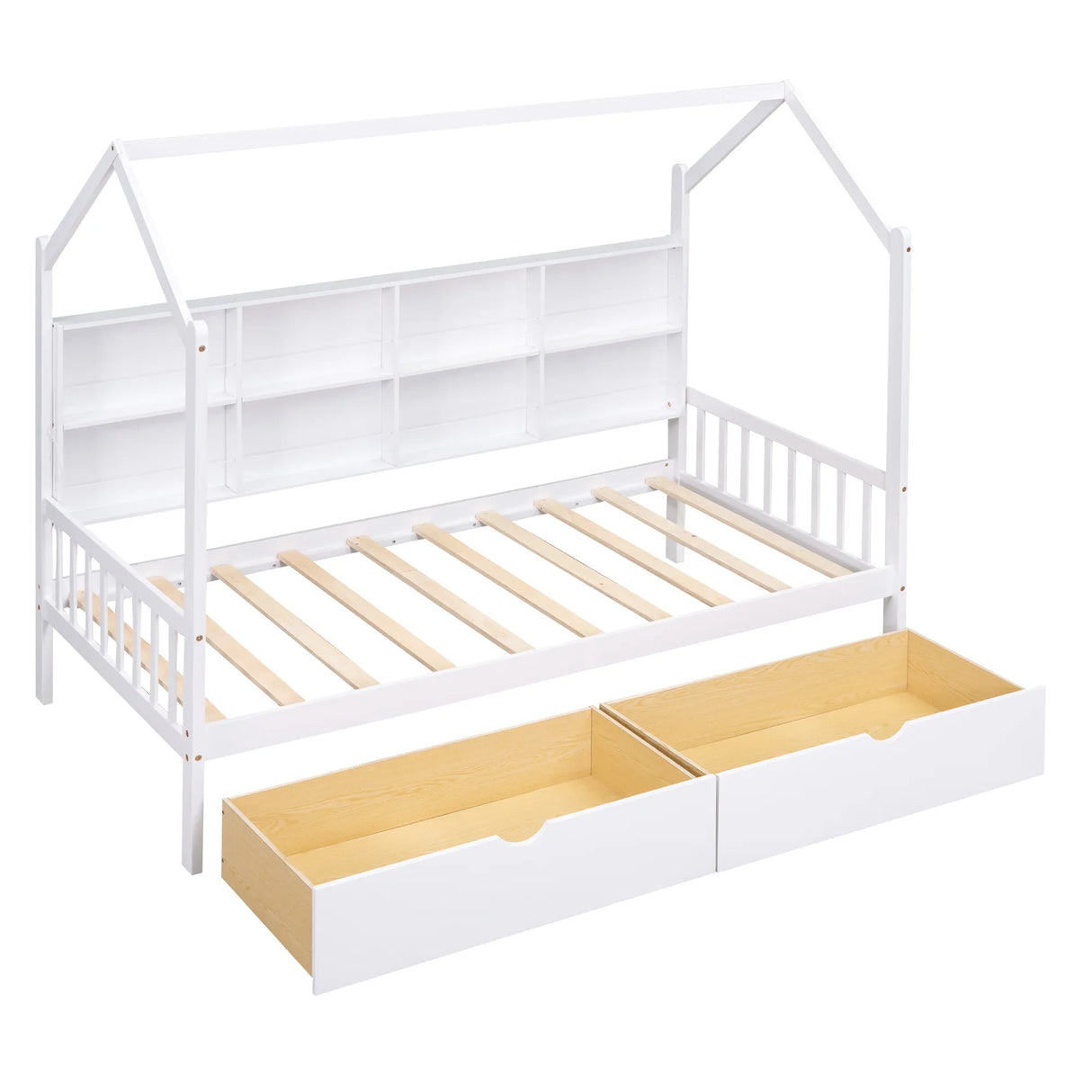 Twin Solid Wood Kids House Bed With Storage Drawers - Omega Lifestyles