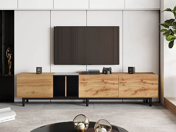 Modern Natural Wood MDF TV Stand Console - Sleep Galleria