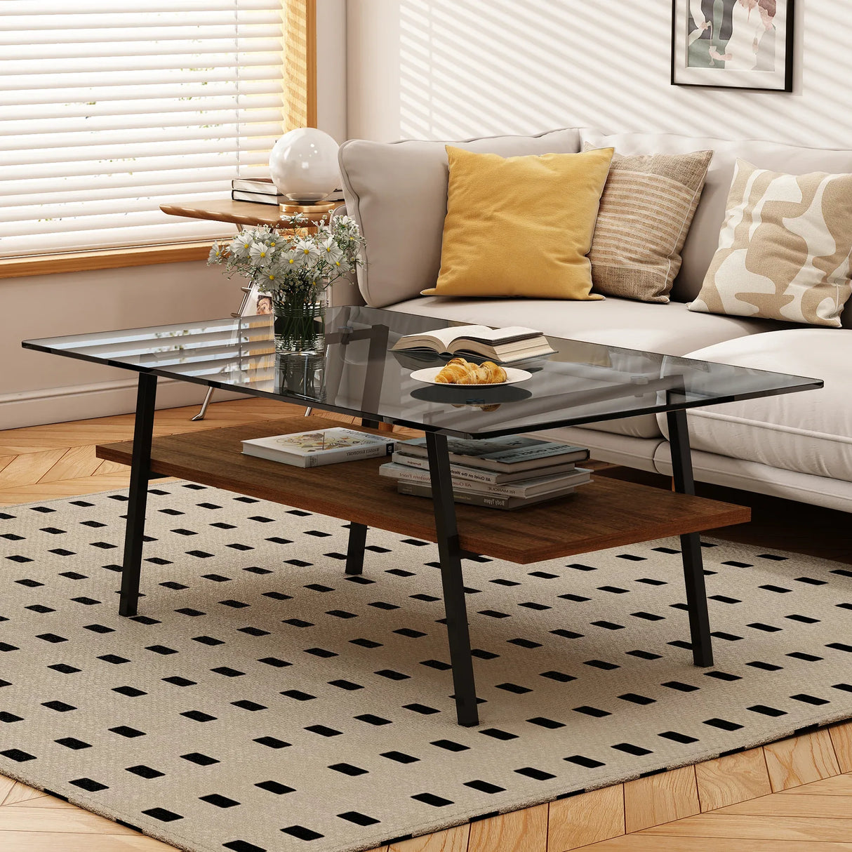 Modern Gray Tempered Glass Metal Leg Coffee Table - Omega Lifestyles