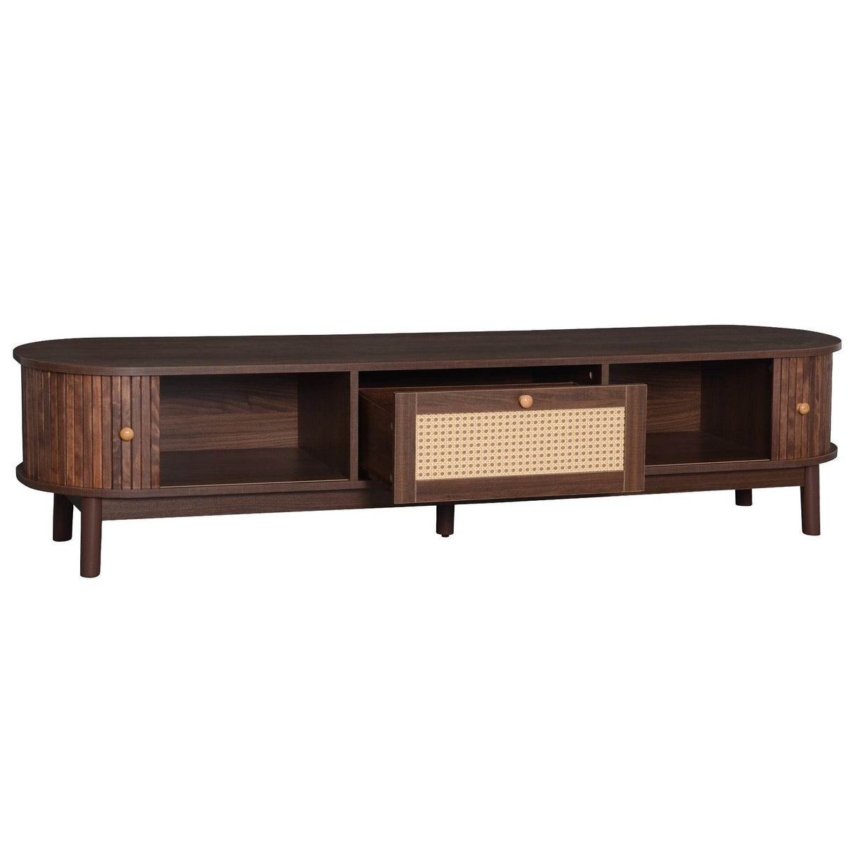 Modern Solid Wood Rattan Media Console TV Stand - Sleep Galleria