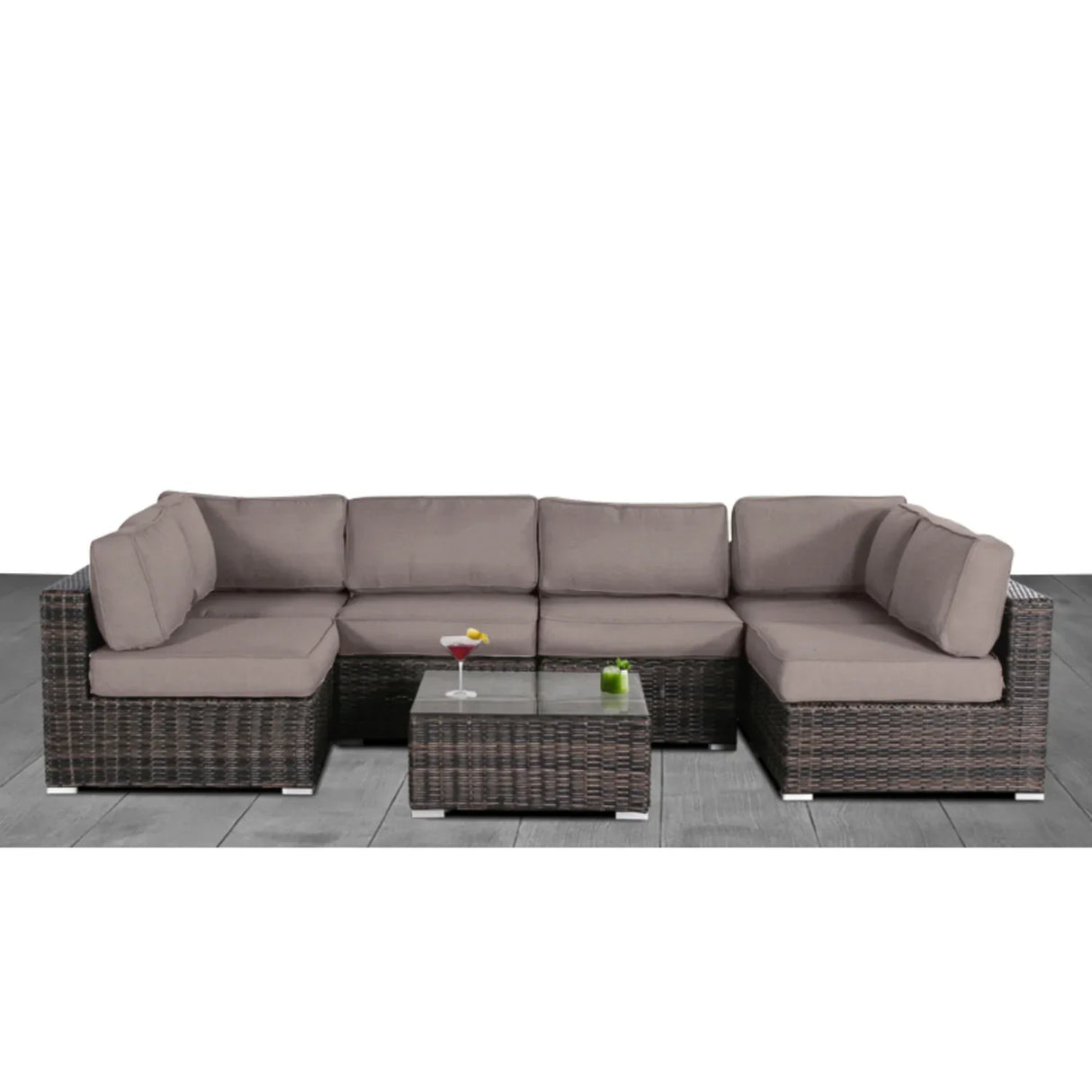 7-Piece Modern Weather-Resistant Wicker Outdoor Conversation Set - Omega Lifestyles