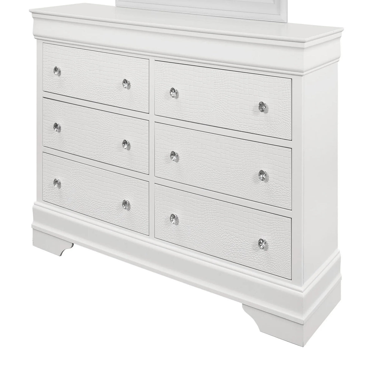 Modern White Solid Wood MDF Dresser With Crystal Hardware - Omega Lifestyles
