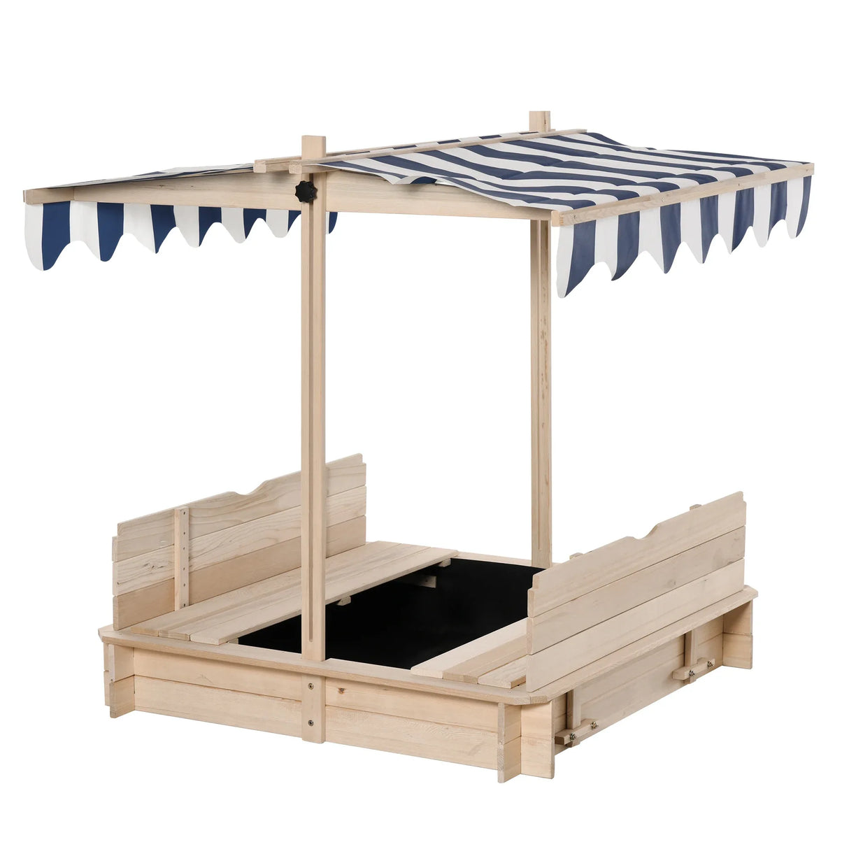 Wooden Kids Sandbox With Adjustable Canopy And Benches - Omega Lifestyles