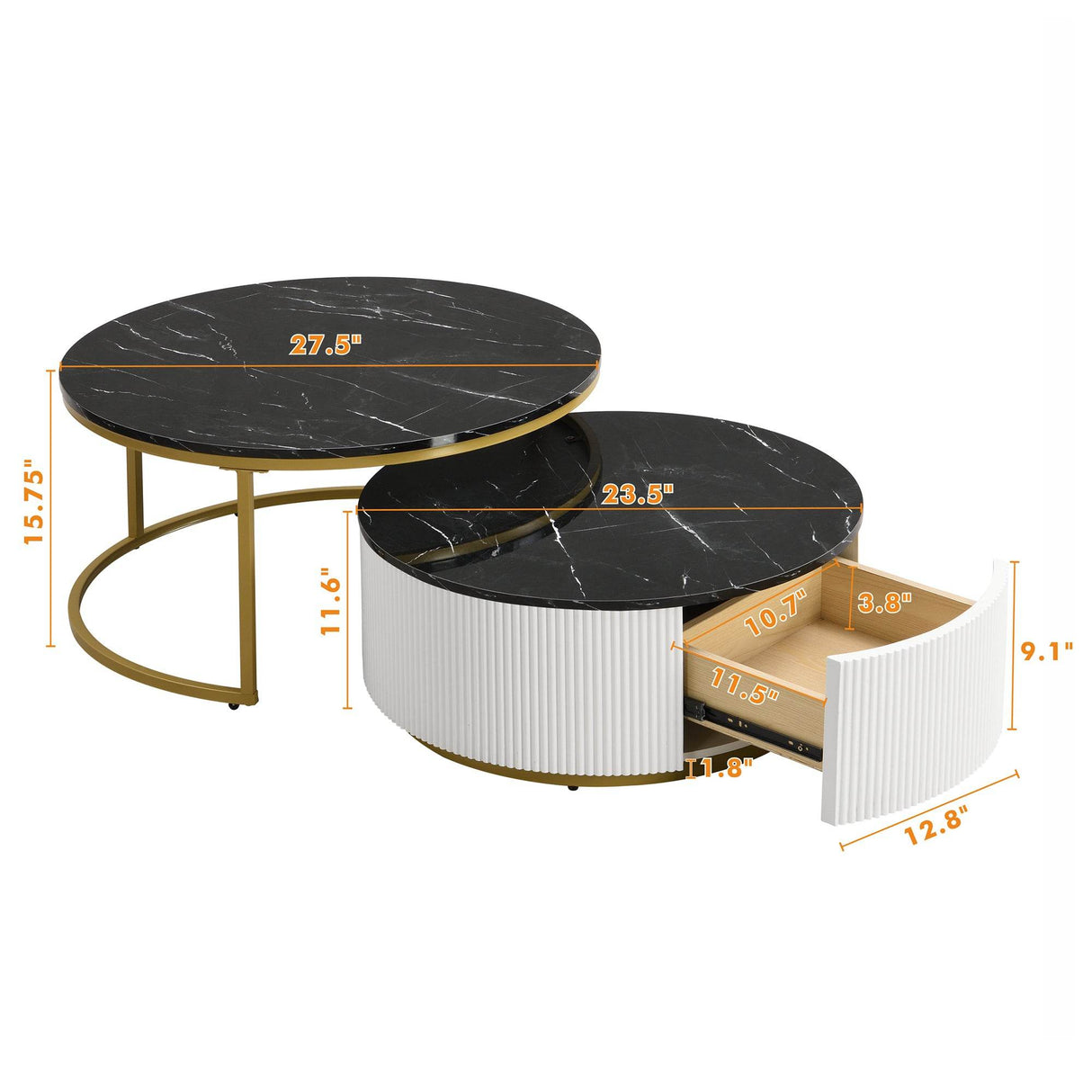 Modern Round Nesting Coffee Table With Drawer - Sleep Galleria
