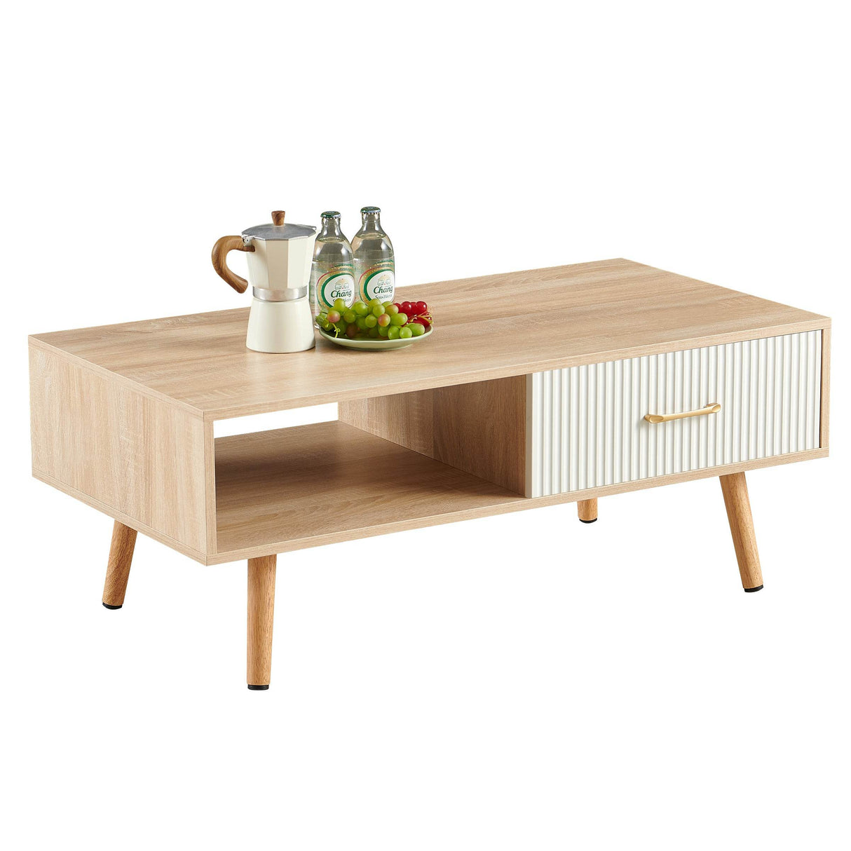 Solid Wood Modern Rectangle Coffee Table With Drawer Storage - Sleep Galleria