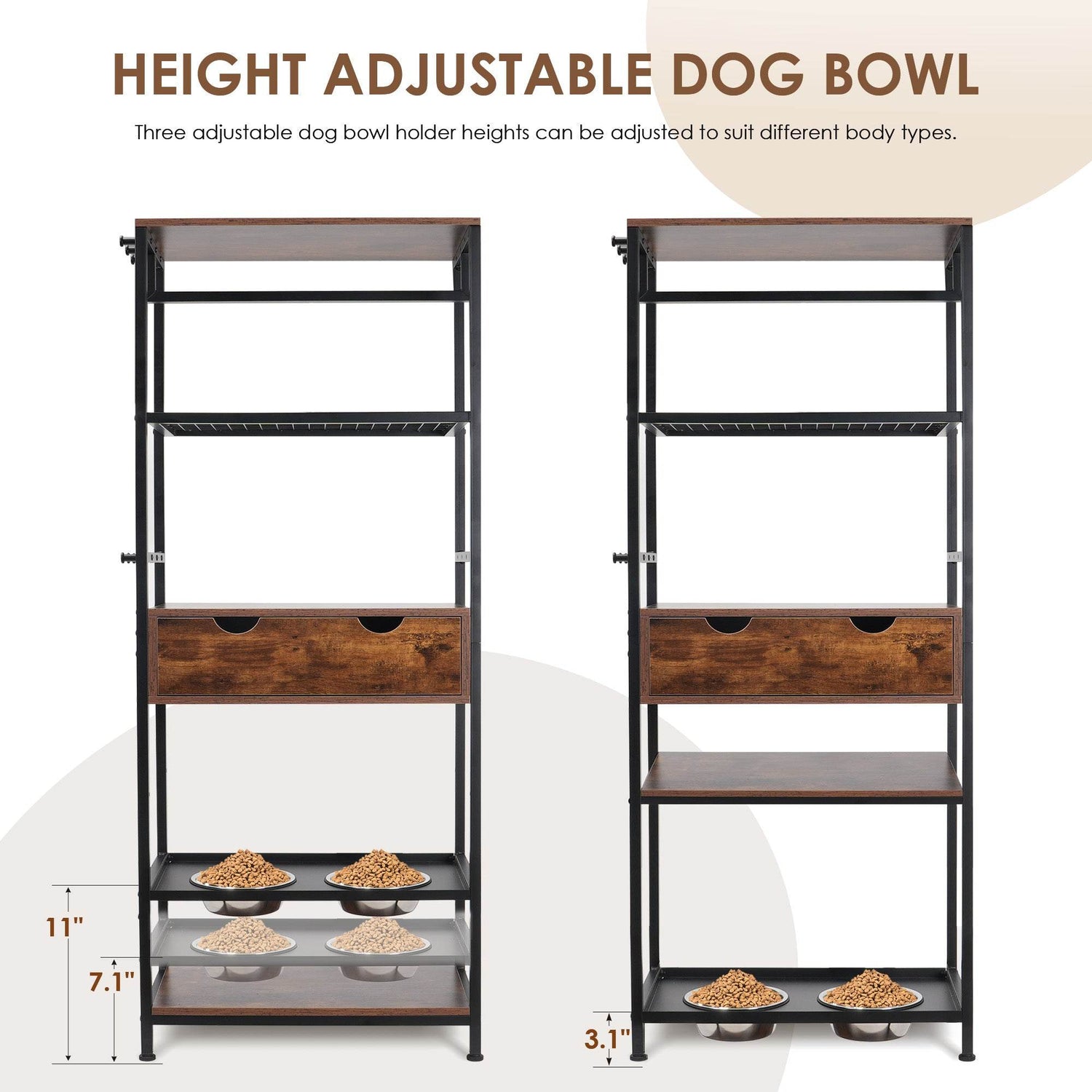 Adjustable Height Raised Dog Feeding Station With Storage - Sleep Galleria