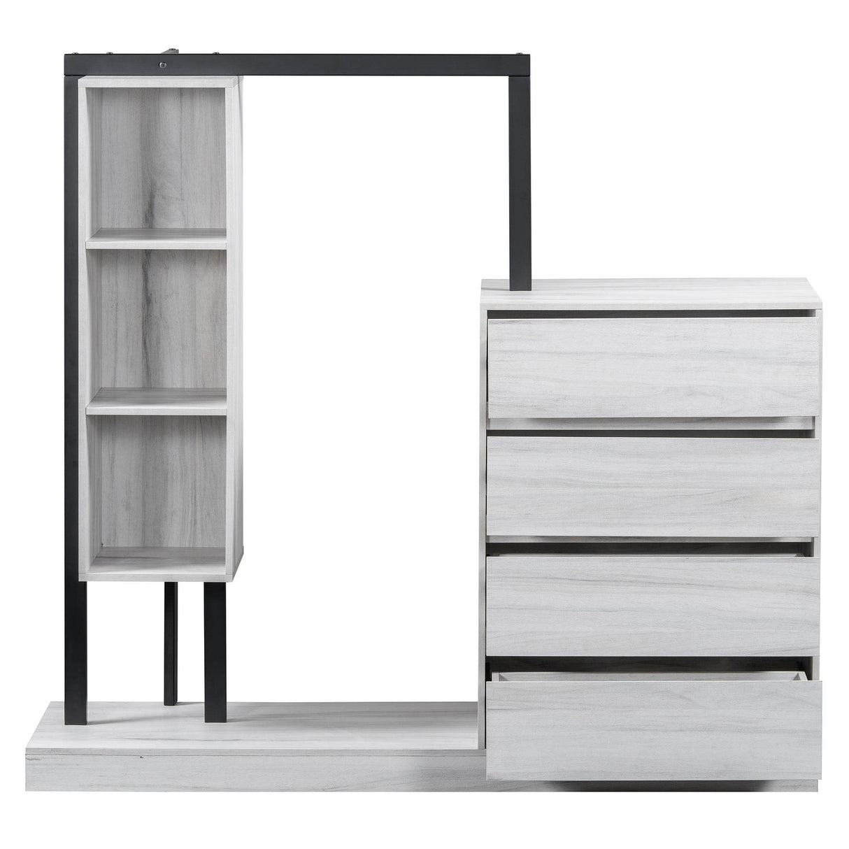 Wardrobe With Four Drawers Three Shelves MDF Metal - Omega Lifestyles