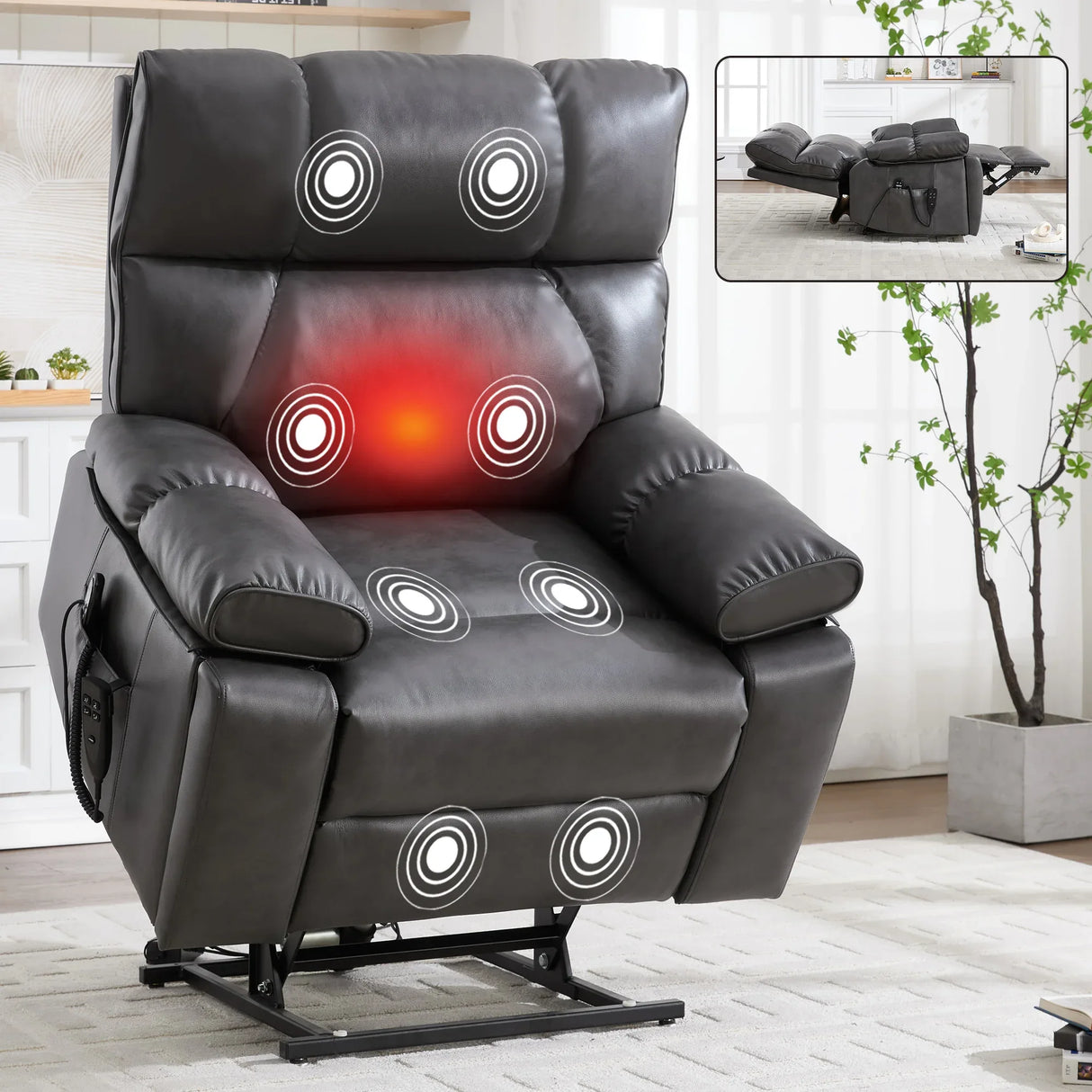 Medium-Firm Faux Leather Power Lift Massage Recliner Chair - Omega Lifestyles
