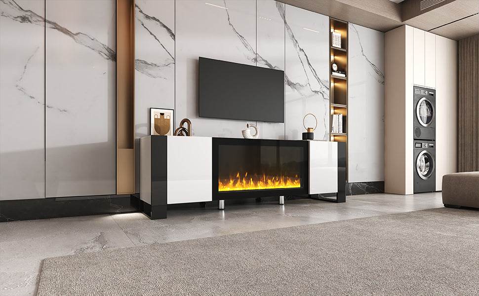 Modern White TV Stand With 34-Inch Electronic Fireplace - Sleep Galleria