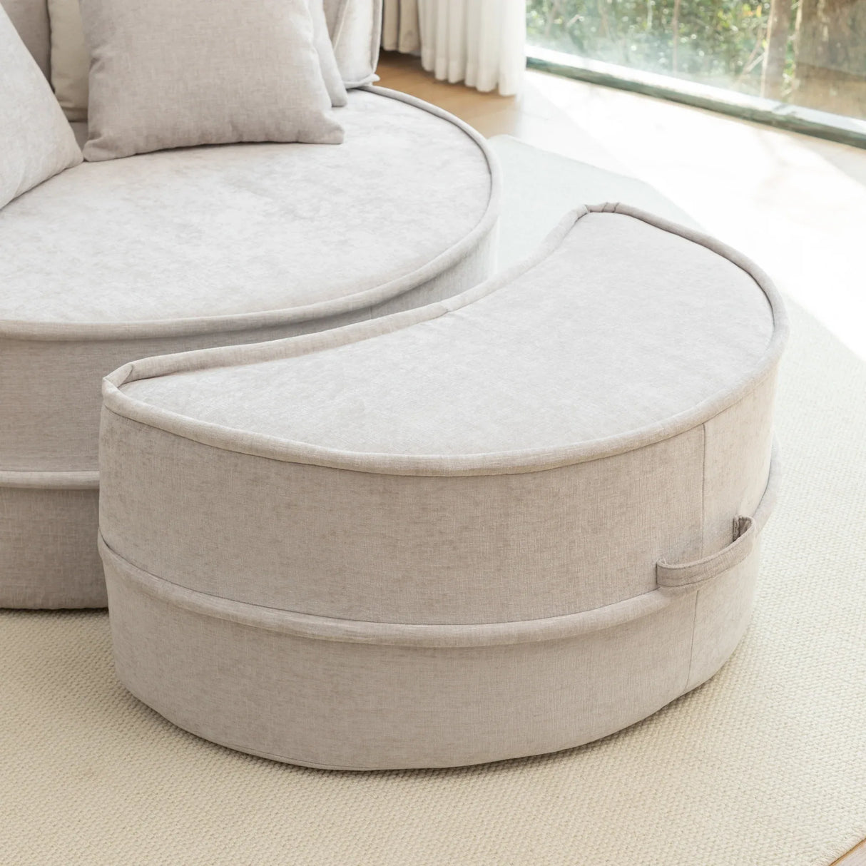 Modern Gray Chenille Barrel Accent Chair With Ottoman - Omega Lifestyles