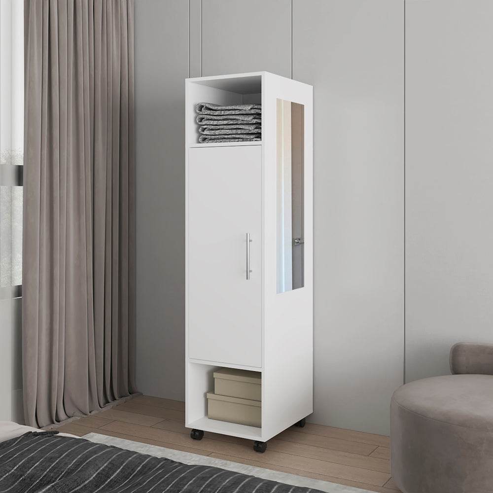 Engineered Wood White Bedroom Wardrobe With Mirror