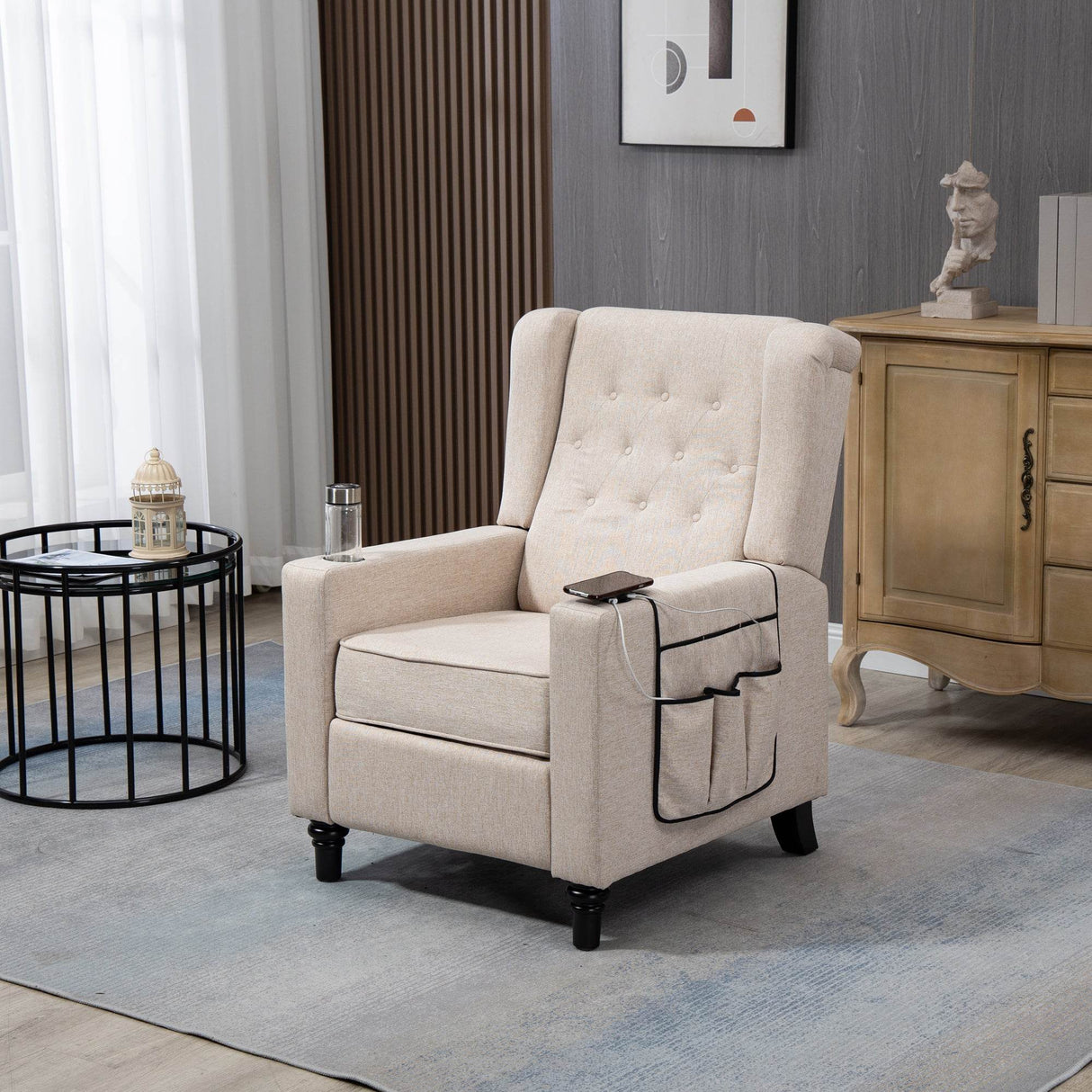 Linen Upholstered Manual Reclining Massage Chair