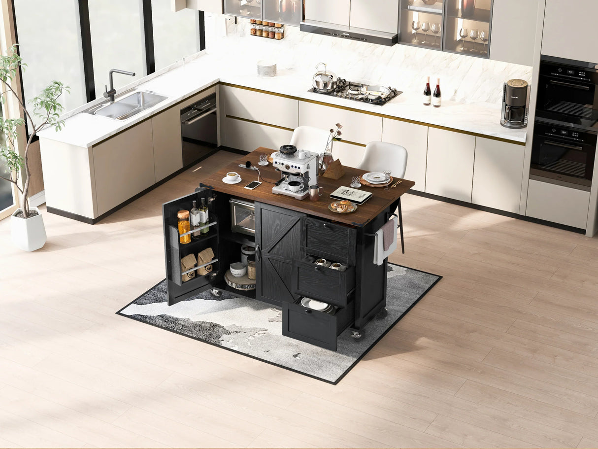 Farmhouse Kitchen Island Cart With Power Outlet - Omega Lifestyles