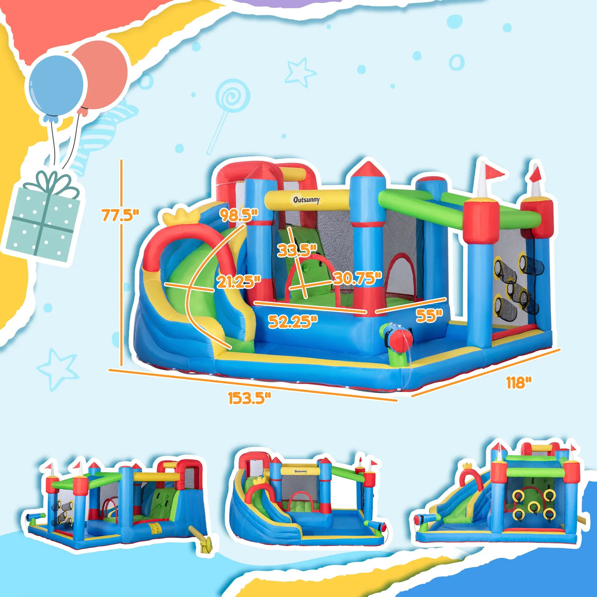 Inflatable Bounce House With Slide Climbing Wall Water Cannon - Omega Lifestyles