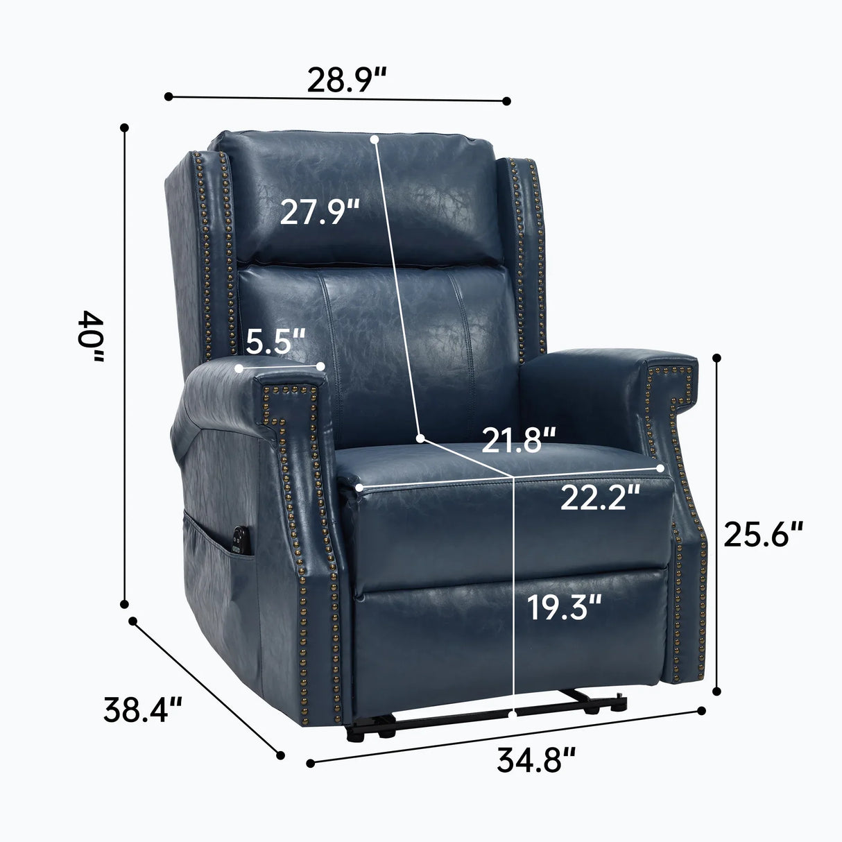 Blue Faux Leather Manual Recliner Chair With Massage Heat - Omega Lifestyles