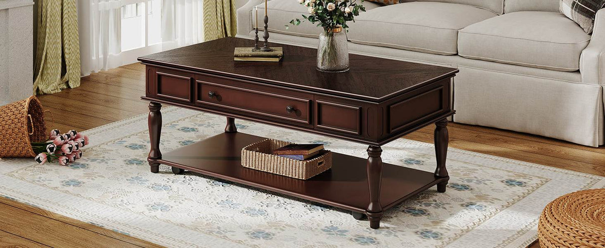 Retro Farmhouse Coffee Table With Drawer And Wheels - Sleep Galleria