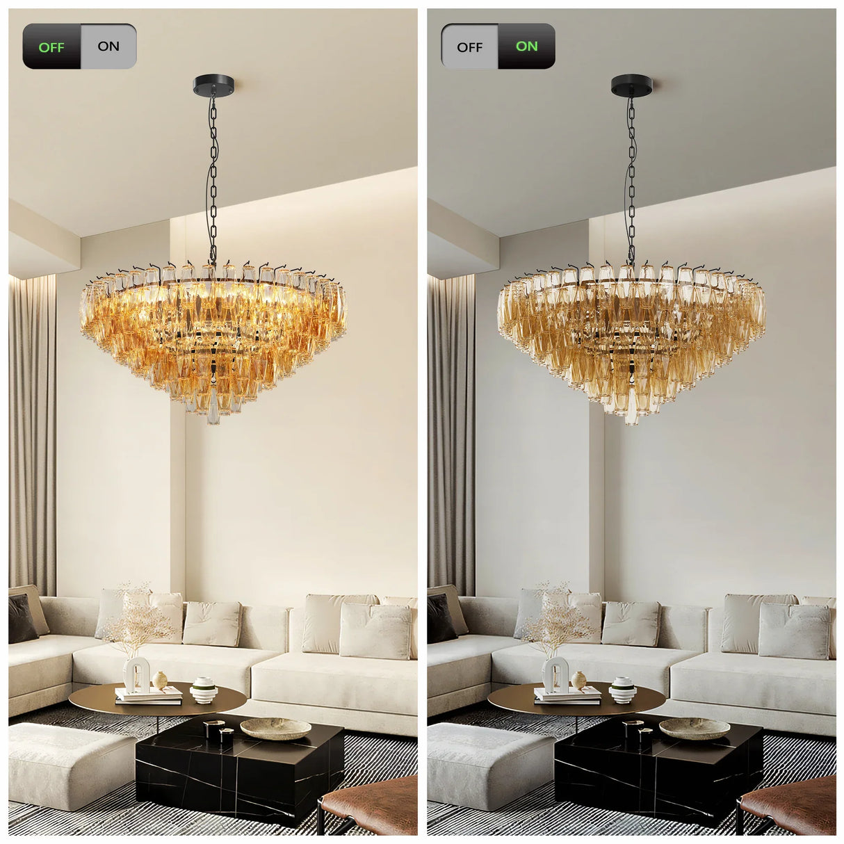 Modern Round 37-Inch Smoke Glass Dimmable Chandelier - Omega Lifestyles