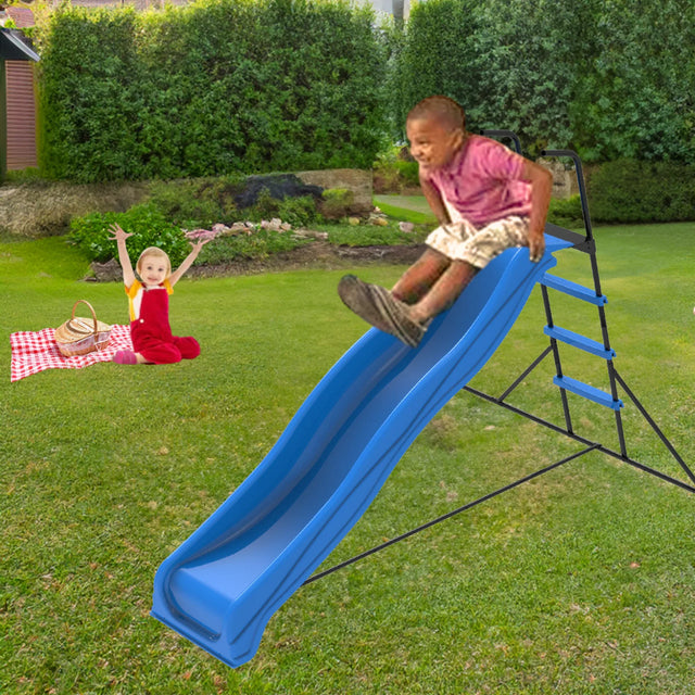 7-Foot Kids Freestanding Blue Plastic Slide Playground - Omega Lifestyles