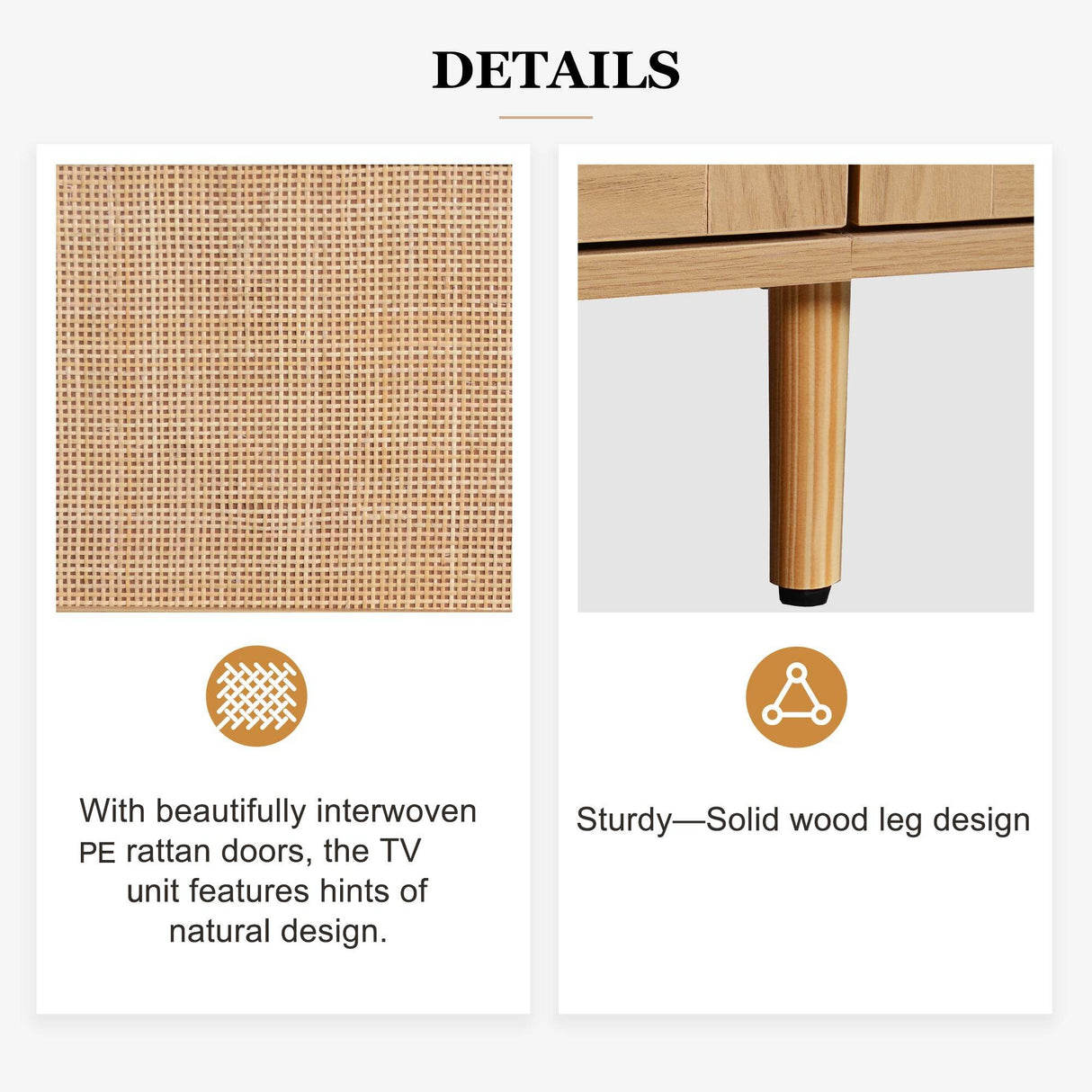 Modern Rattan TV Stand With Storage Cabinets - Sleep Galleria