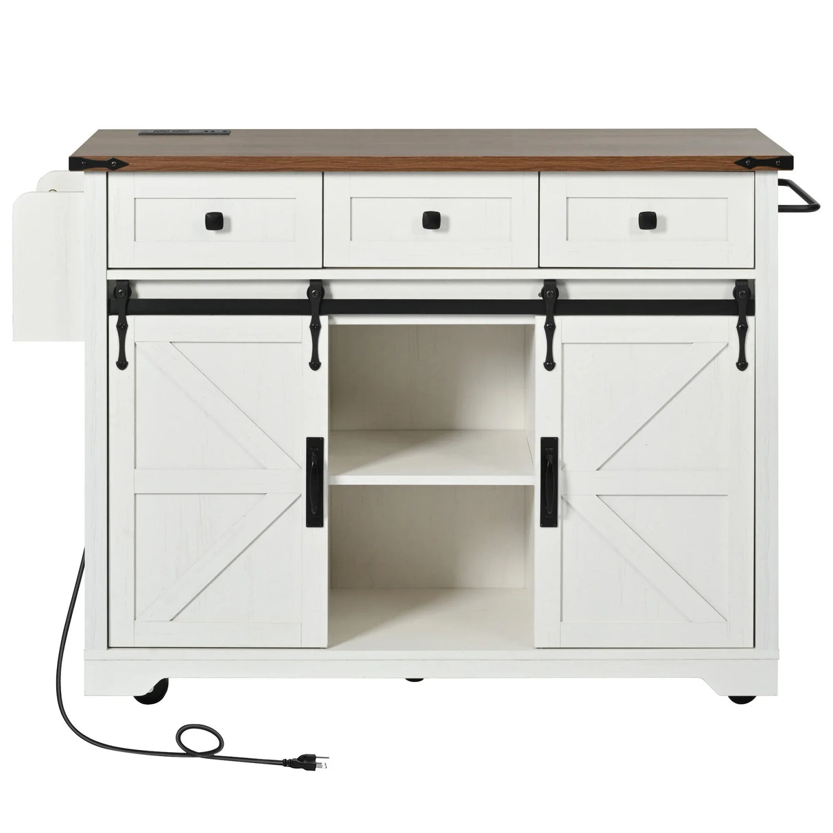 Farmhouse Kitchen Island Rolling Cart With Power Outlet - Omega Lifestyles