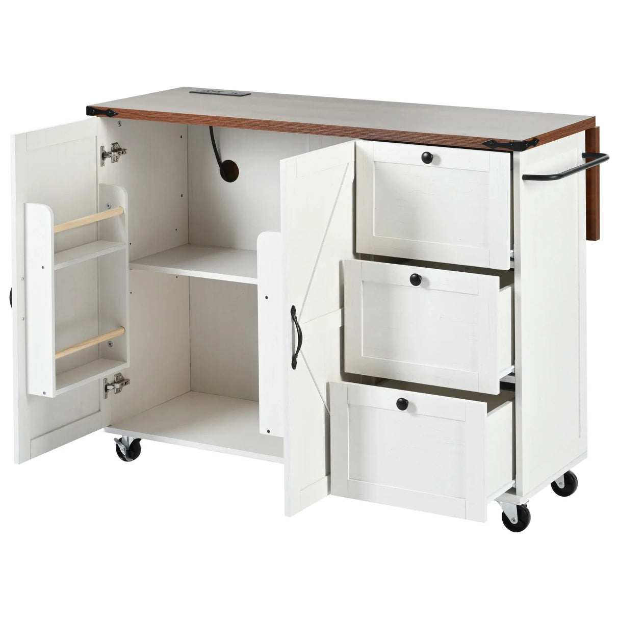 Farmhouse Kitchen Island Cart With Power Outlet - Omega Lifestyles