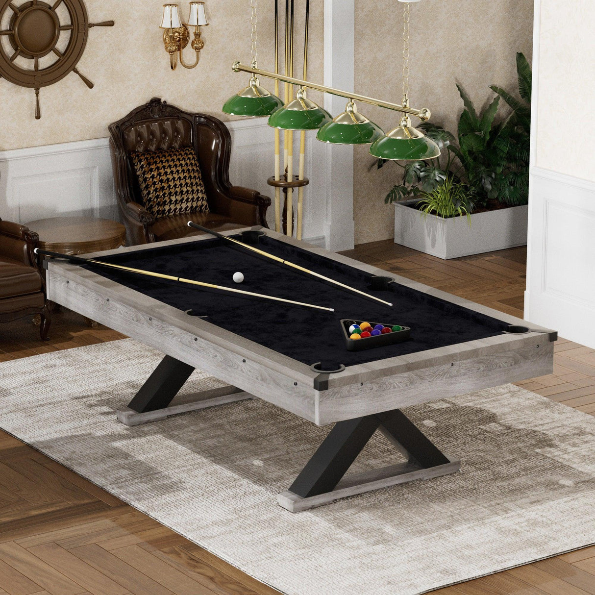 Rustic Industrial 84-Inch MDF Billiards Table With Accessories - Omega Lifestyles
