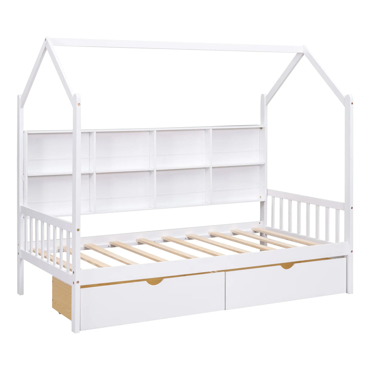 Twin Solid Wood Kids House Bed With Storage Drawers - Omega Lifestyles