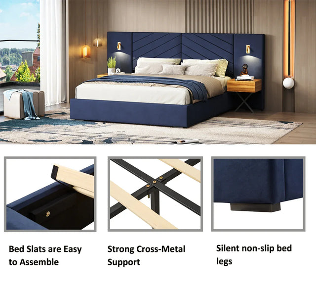 Queen Modern Velvet Upholstered Platform Bed Frame - Omega Lifestyles