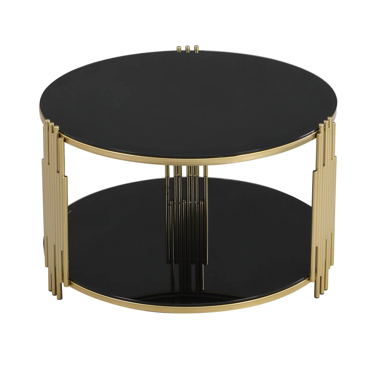 Modern Black Mirror Round Coffee Table With Shelf - Sleep Galleria