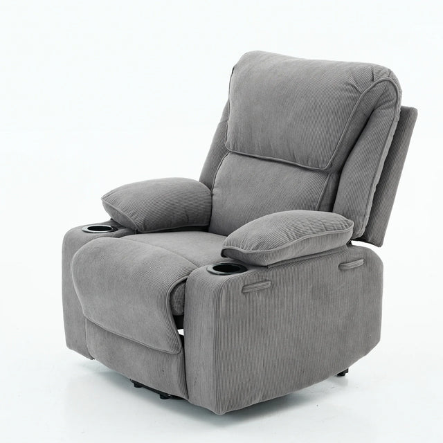 Medium-Firm Corduroy Remote-Controlled Heating Massage Recliner - Omega Lifestyles