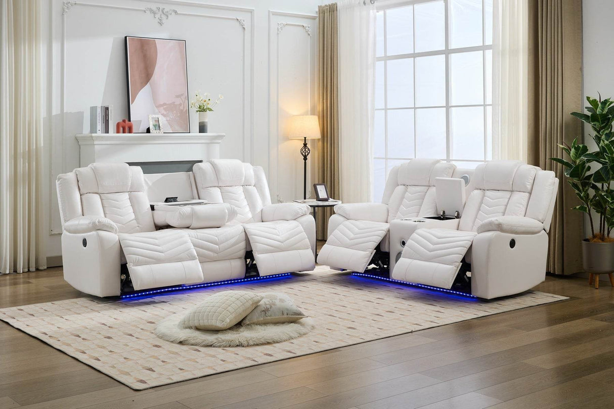 Manual Reclining Technical Leather 5-Seat Sofa With Wireless Charger